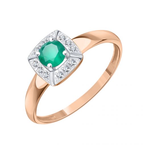 Women's ring with green agate and zirconia 