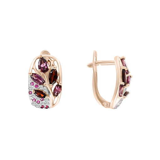 Earrings with garnets, rodoliths and zirconia 