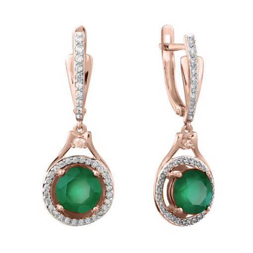 Earrings with green agates and zirconia 
