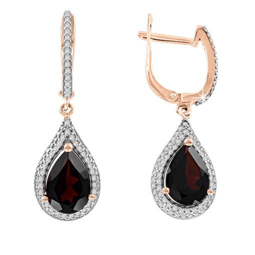 Earrings with garnet and zirconia 