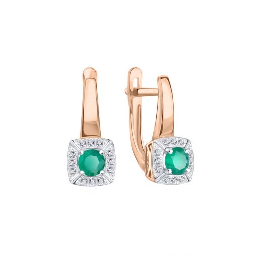 Earrings with green agate and zirconia 