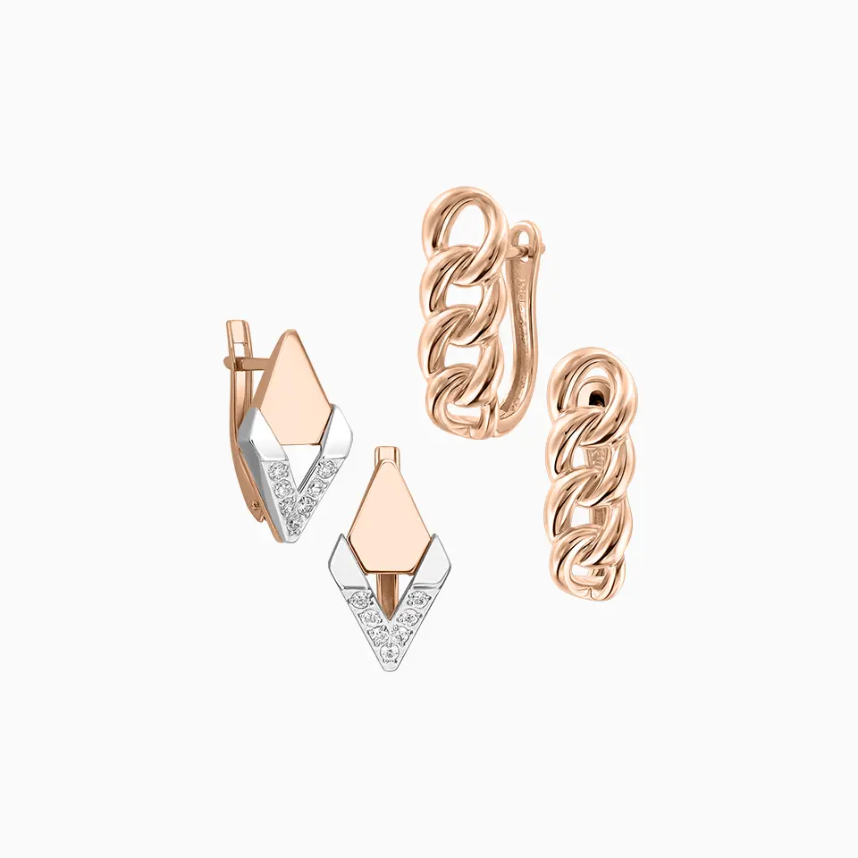 Drop earrings, red gold 585