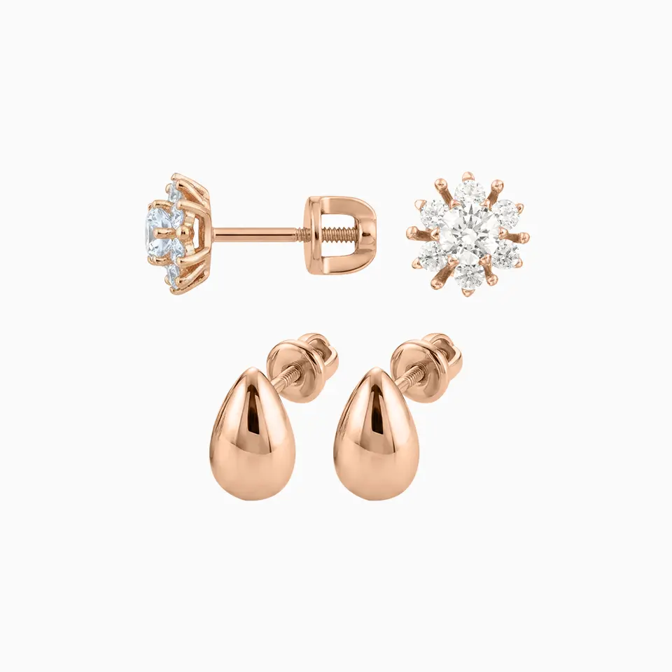 Stud earrings, red gold 585
