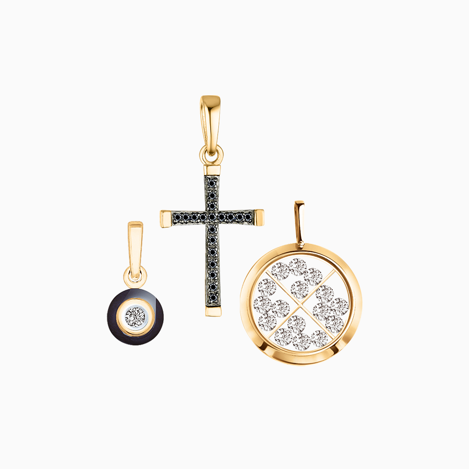 Подвески, крестики и броши из жёлтого золота 585