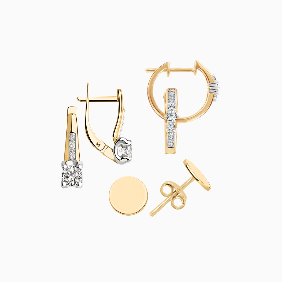 Серьги и серьги-пуссеты из жёлтого золота 585