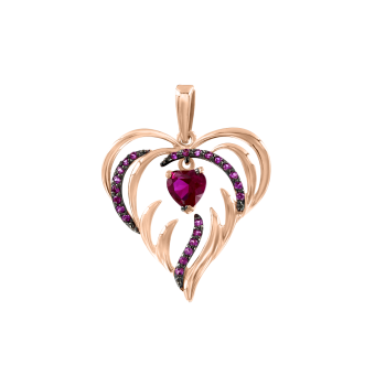 Pendant heart with ruby and zirconia 
