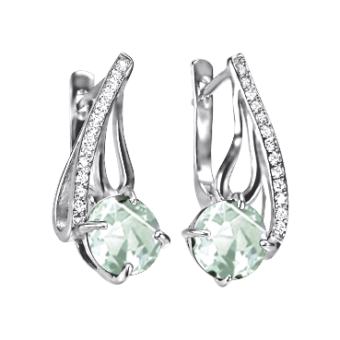 Earrings with green amethysts and zirconia 