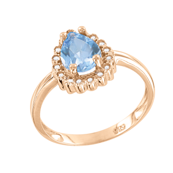 Ladies Ring with Blue Topaz and zirconia 