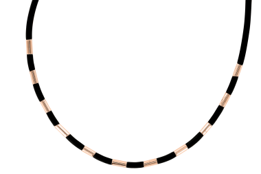 Halskette aus Kautschuk und Rotgold 50 cm