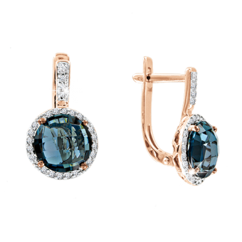 Earrings with diamonds and London Blue Topaz 