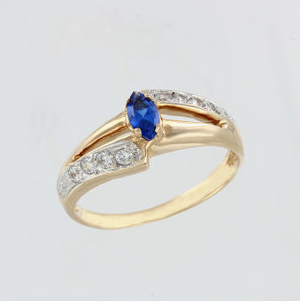 Women's ring with sapphire and zirconia 