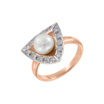 Women's ring with pearl and zirconia 