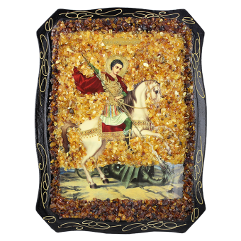 Orthodox icon "St. George" decorated with natural amber 