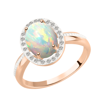 Women's ring with opal and diamonds 