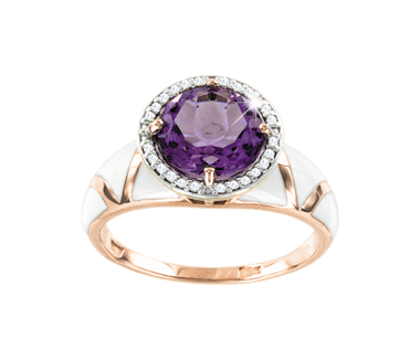 Women's ring with amethyst, enamel and zirconia 