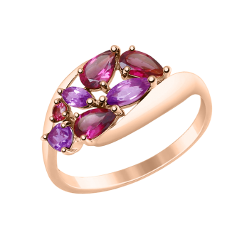 Women's ring with amethyst and rodolite 