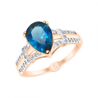 Women's ring with London topaz and zirconia 