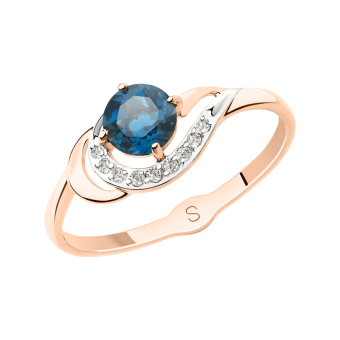 Women's ring with London topaz and zirconia 