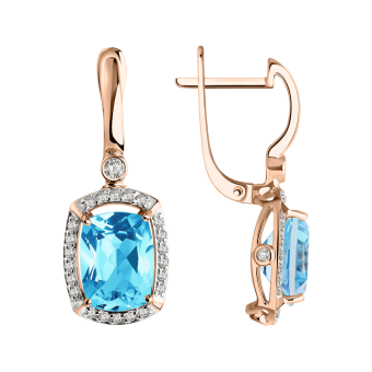 Earrings with blue topaz and zirconia 