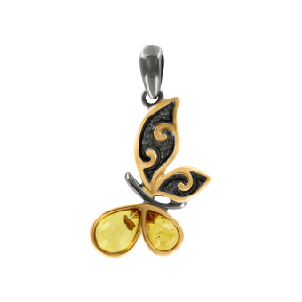 Pendant butterfly with amber and gilding 