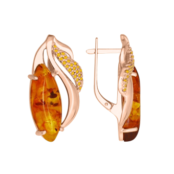 Gilded earrings with ambers and zirkonia 