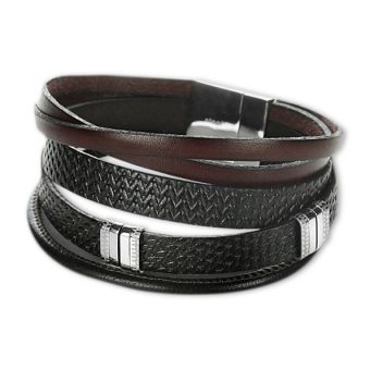 Leather bracelet with metal inserts 