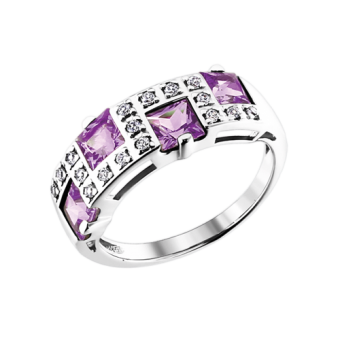 Ladies Ring with amethyst and zirconia 