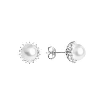 Stud earrings with pearl and zirconia 
