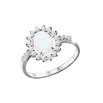 Women's ring with opal and zirconia 