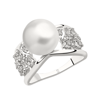 Women's ring with pearl and zirconia 