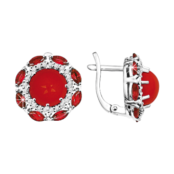 Earrings with coral and zirconia 
