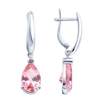 Серьги с розовыми фианитами 