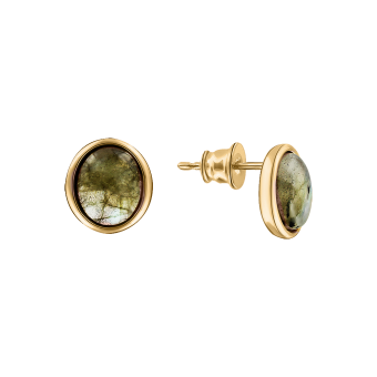 Gilded stud earrings with labradorite 