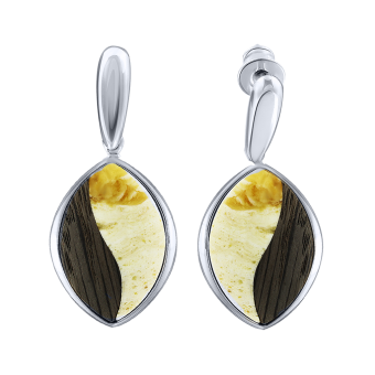 Stud earrings with milk amber and black oak 