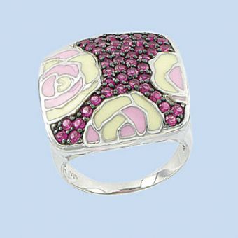 Women's ring with enamel and zirconia 