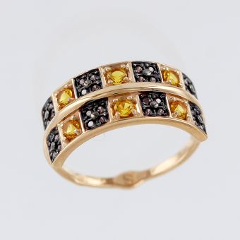 Women's ring with brown and yellow zirconia 