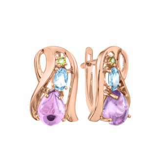 Earrings with amethyst, chrysolite and topaz 