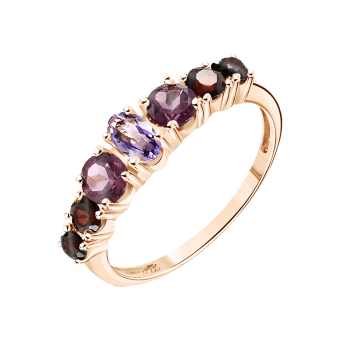 Women's ring with garnets, rhodolites and amethyst 