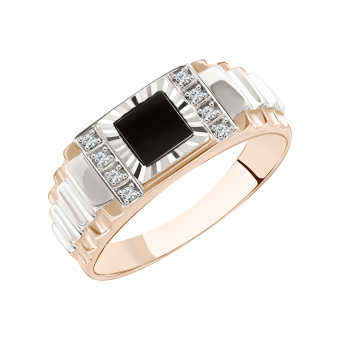 Men's ring with onyx and zirconia 