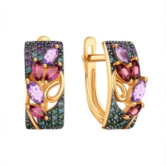 Earrings with amethysts, rhodolites and zirconia 