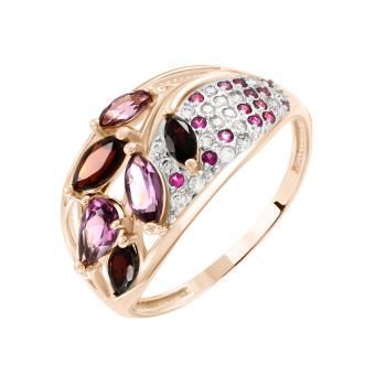 Women's ring with garnets, rodoliths and zirconia 