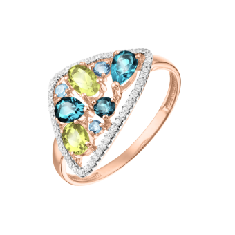 Women's ring with topaz London, chrysolite and zirconia 