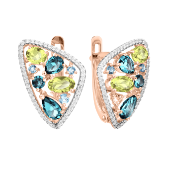 Earrings with topaz London, topaz, chrysolite and zirconia 