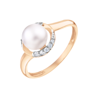 Women's ring with zirconia and pearl 