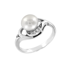 Women's ring with pearl and zirconia 