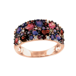 Damenring mit Amethysten, Granaten, Turmalinen und Brillanten 