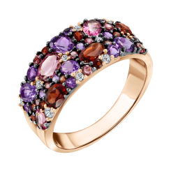 Damenring mit Amethysten, Granaten, Turmalinen und Brillanten 