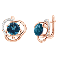 Earrings with London blue topaz and zirconia 