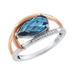 Damenring mit Brillanten und London Blue Topas 