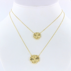 Doppel Kette mit Anhänger Kleeblatt 
